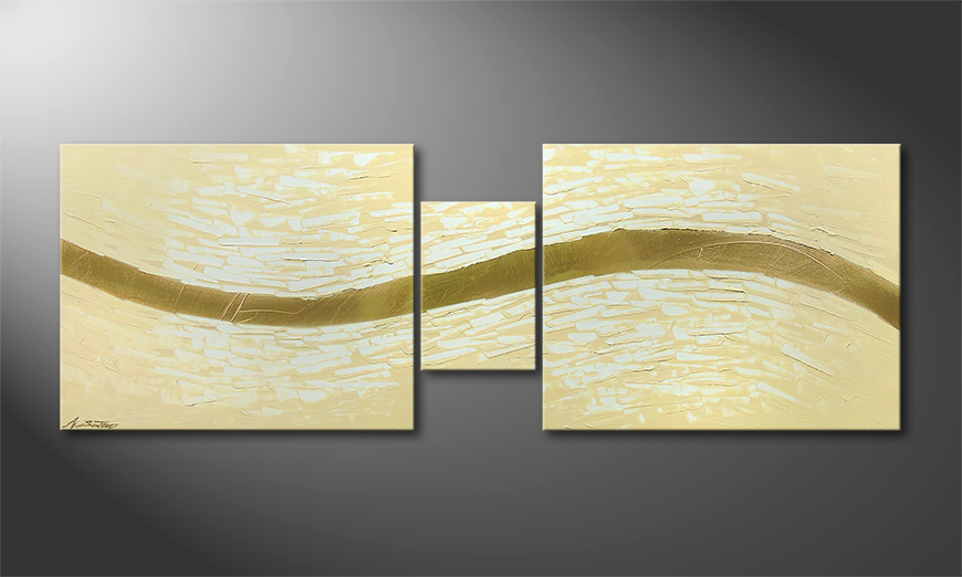 El cuadro moderno Golden Stream 140x50cm