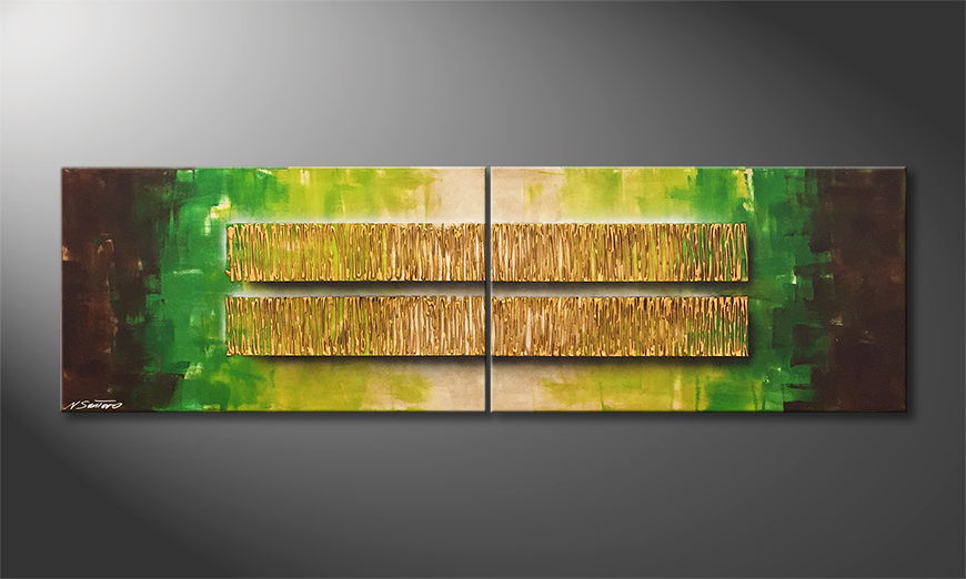 Arte moderno Golden Rain 200x60cm